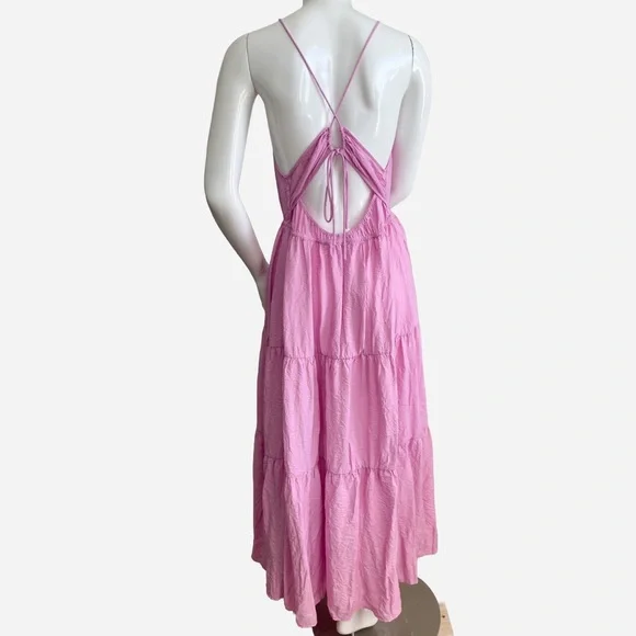 & Other Stories Pink Tiered Maxi Dress Open Back Barbiecore Romantic Halter  Sz 6 - eharrisgallery.com